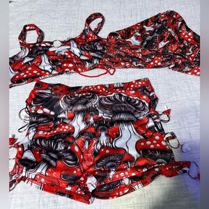 Red Mushroom Print Women's Top and Shorts Set